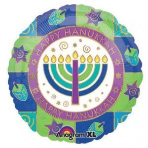 Happy Hanukkah - 18&quot; Helium Filled Foil Balloon, Ribbon