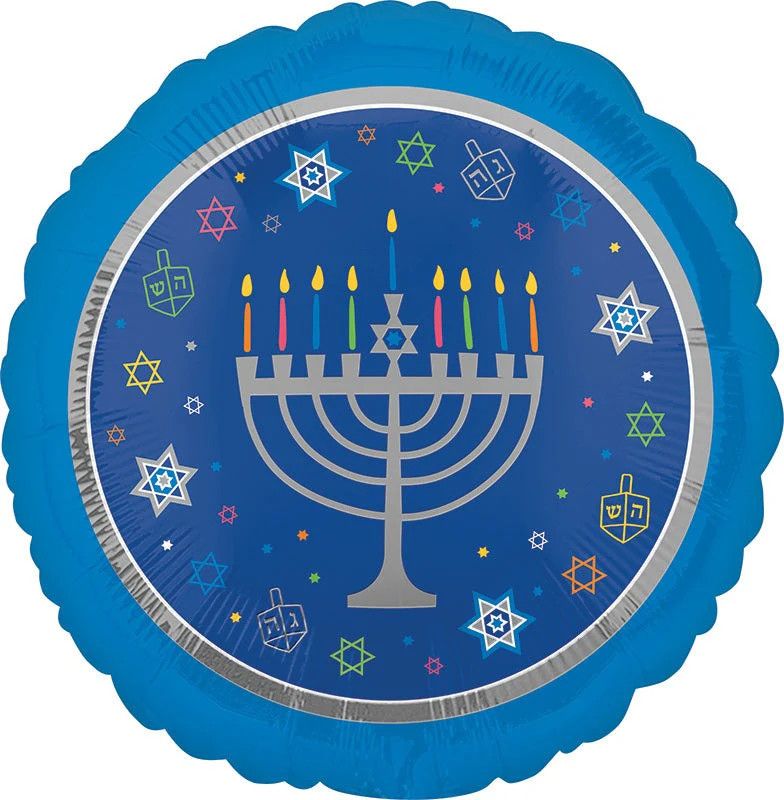 Eight Happy Nights Hanukkah - 18&quot; Helium Filled Foil Balloon, Ribbon