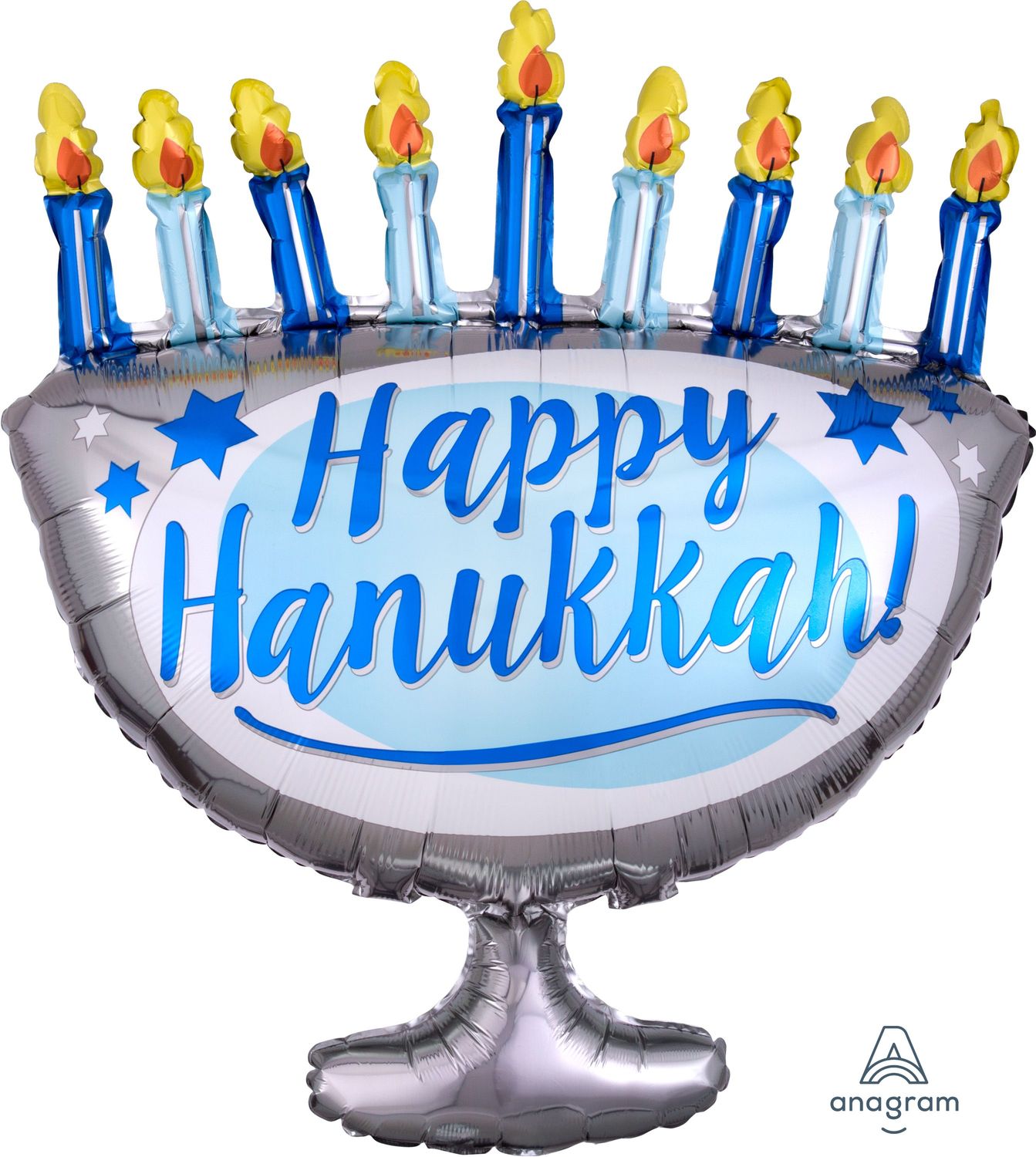 Happy Hanukkah Menorah  - 29&quot; Helium Filled Foil Balloon, Ribbon
