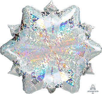 White Christmas Snowflake - 18" Helium Filled Foil Balloon, Ribbon