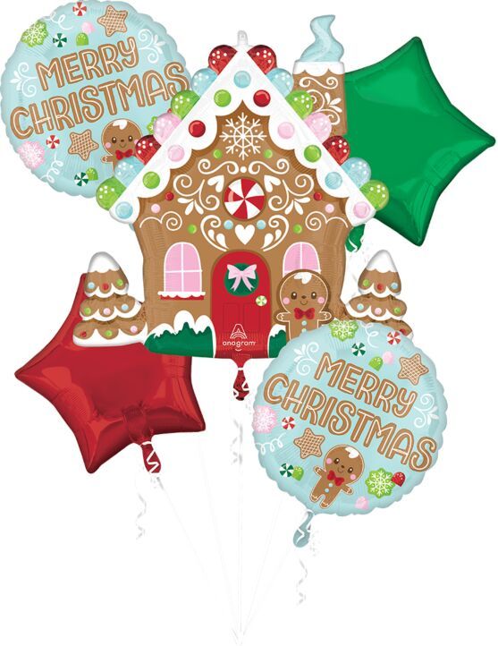 Bouquet Baking Spirits Bright Christmas  - Helium Filled Foil Balloon, Ribbon