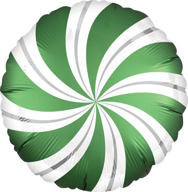 Satin Emerald Candy Swirl - 18&quot; Helium Filled Foil Balloon, Ribbon