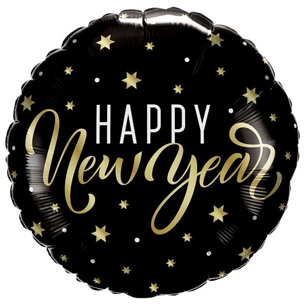 New Year Gold Star Folie - 18&quot; Helium Filled Foil Balloon, Ribbon