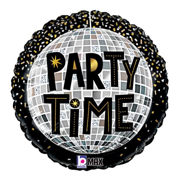 Party Time Disco - 18&quot; Helium Filled Foil Balloon, Ribbon
