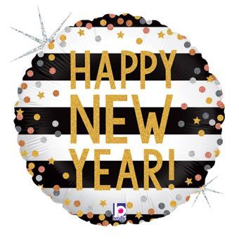Happy New Year Confetti - 18&quot; Helium Filled Foil Balloon, Ribbon