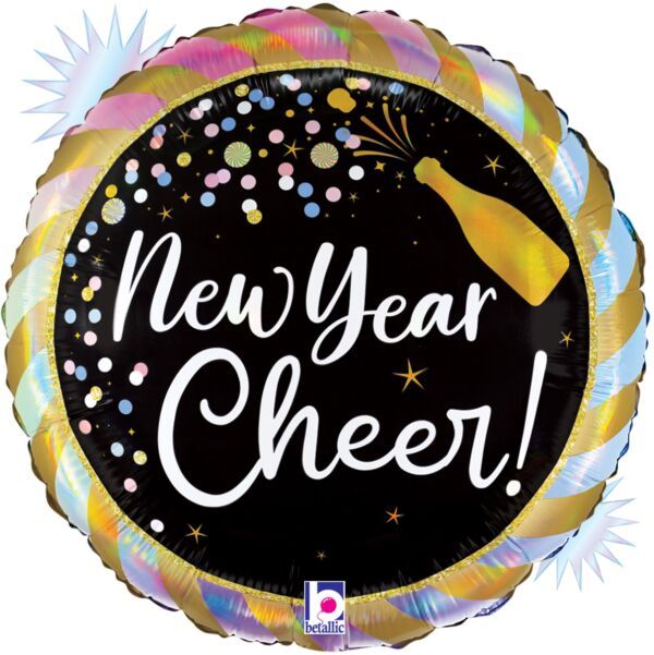 Opal New Year Cheer - 18&quot; Helium Filled Foil Balloon, Ribbon