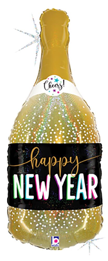 New Year Champagne - 36&quot; Helium Filled Foil Balloon, Ribbon
