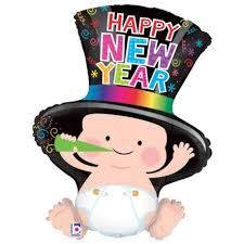 New Year’s Baby Shaped - 31&quot; Helium Filled Foil Balloon, Ribbon