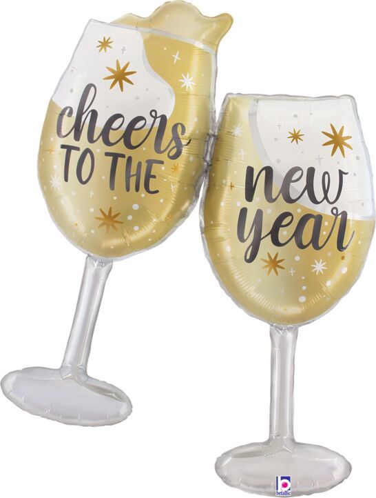 Satin New Year Champagne - 42&quot; Helium Filled Foil Balloon, Ribbon