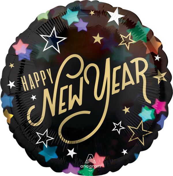 New Year Starlight - 17&quot; Helium Filled Foil Balloon, Ribbon