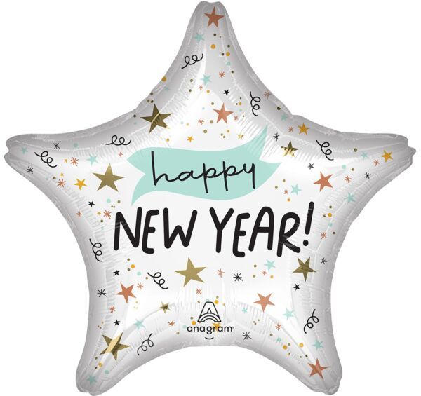 Noon Year Star - 19&quot; Helium Filled Foil Balloon, Ribbon