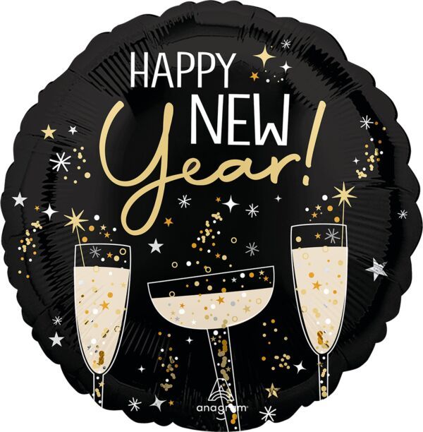 Bubbly New Year - 17&quot; Helium Filled Foil Balloon, Ribbon