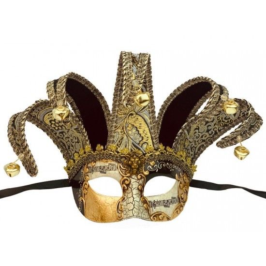 Venetian Jester Half Mask, Color: Black/Gold