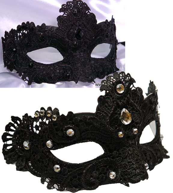 Black Lace Half  Masks w/Gems Asst