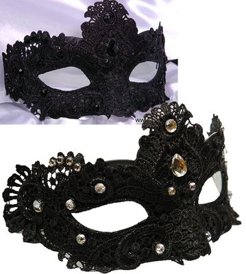 Black Lace Half  Masks w/Gems Asst