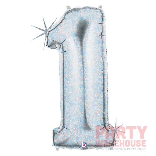 Silver Holographic 34" Helium Filled Foil Balloon and Ribbon, Style: #1