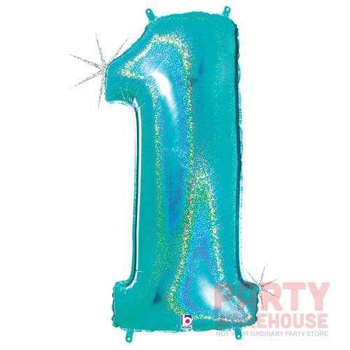 Robin's Egg Blue Holographic 34" Helium Filled Foil Balloon and Ribbon, Style: #1