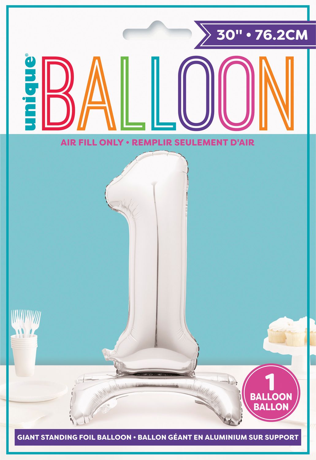 Silver 30" Air Fill Standing Number Balloon -, Style: 1