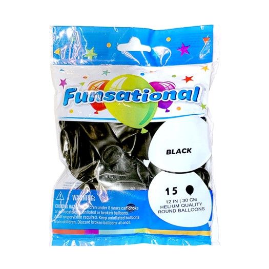 Funsational Black 12" -, Count: 15 Ct
