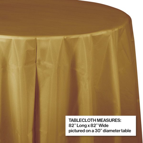 Round Plastic Tablecover Glittering Gold 84"