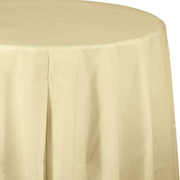 Round Plastic Tablecover Ivory 84"