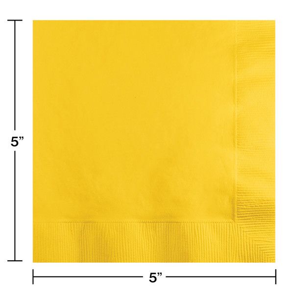 Beverage Napkins 2 Ply Schoolbus Yellow 50 Ct