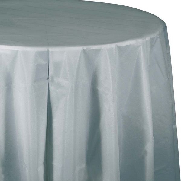 Round Plastic Tablecover Shimmering Silver 84"