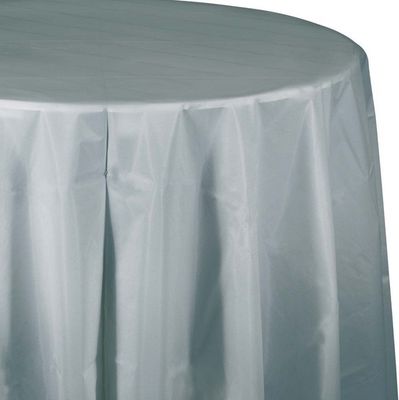 Round Plastic Tablecover Shimmering Silver 84"