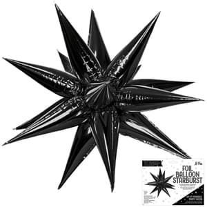 Black 3D Starburst Air Fill Foil Balloon, Size: 26"