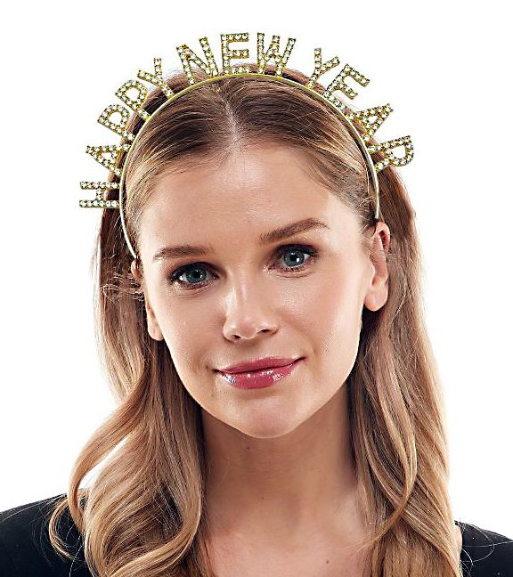 Happy New Year Headband  Metal - Silver