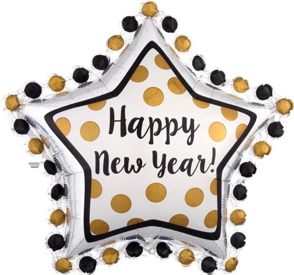 Ring In The New Year - 30" Helium Filled Foil Balloon, Ribbon