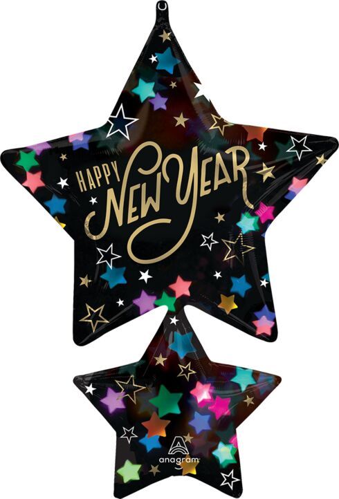 New Year Starlight - 37" Helium Filled Foil Balloon, Ribbon