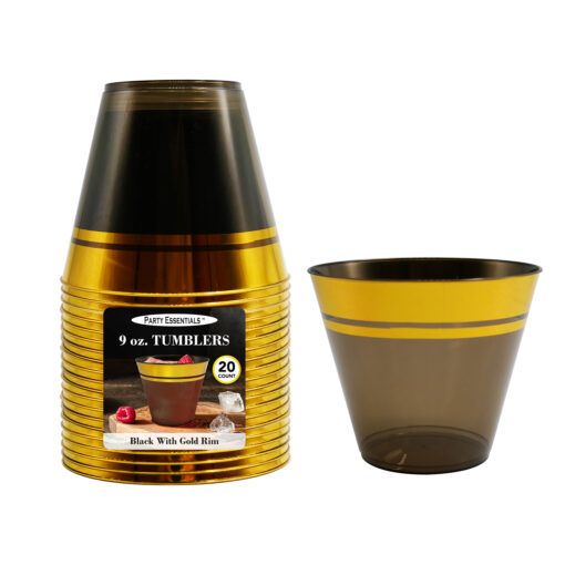 Plastic 9 oz. Tumblers - Black Gold 20 Ct.