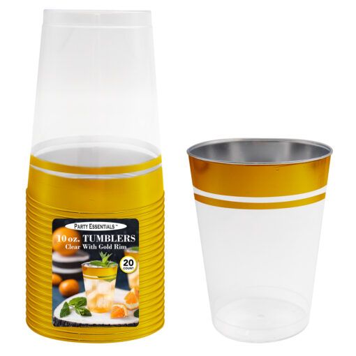 Plastic 10 oz. Tumblers -  Clear Gold 20 Ct.