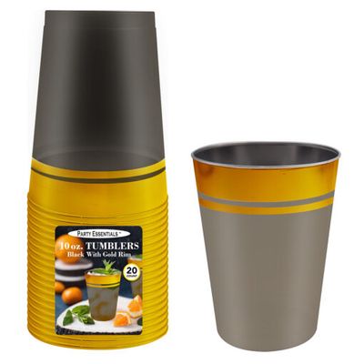 Plastic 10 oz. Tumblers -  Black Gold 20 Ct.
