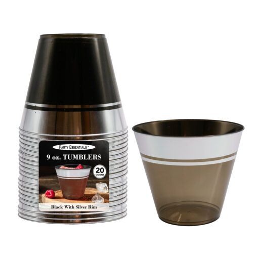 Plastic 9 oz. Tumblers - Black Silver 20 Ct.