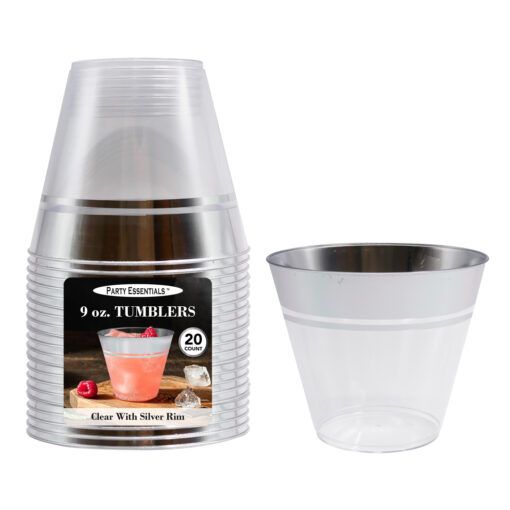 Plastic 9 oz. Tumblers - Clear Silver 20 Ct.
