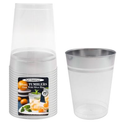 Plastic 10 oz. Tumblers -  Clear Silver 20 Ct.