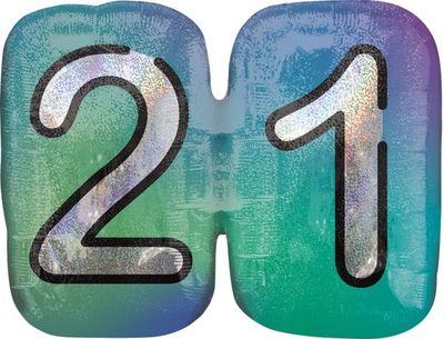 Finally 21 Holographic - 27" Helium Filled Foil  Shaped Balloon, Ribbon