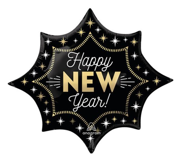 New Year Midnight Glam Burst - 35" Helium Filled Foil Balloon, Ribbon