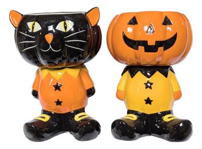 Ceramic JOL Boy &amp; Black Cat Jar 8.8"