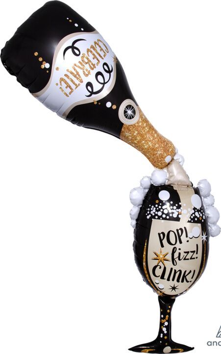 Time For Bubbly - 70" Helium Filled Foil Balloon, Ribbon