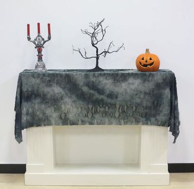 Distressed Fabric Black &amp; Grey Grey 28" x 78"