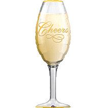 Champagne Glass - 38" Helium Filled Foil Balloon, Ribbon