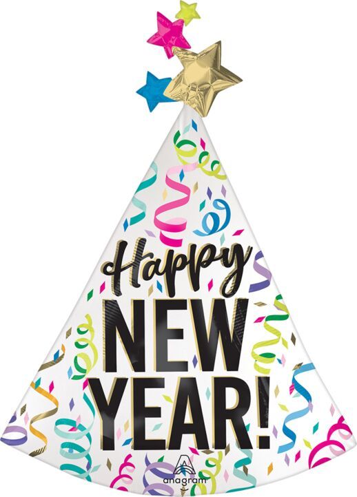 Satin Confetti Cheer New Year - 36" Helium Filled Foil Balloon, Ribbon