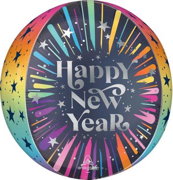 Satin New Years Blast Orbz - 16" Helium Filled Foil Balloon, Ribbon