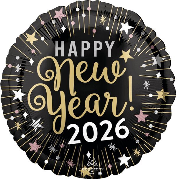 2026 New Year Celebration - 17" Helium Filled Foil Balloon, Ribbon