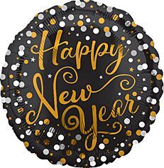 Happy New Year - 18" Helium Filled Foil Balloon, Ribbon