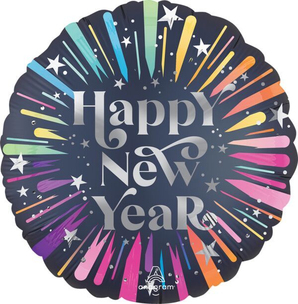 Satin New Years Blast - 18" Helium Filled Foil Balloon, Ribbon