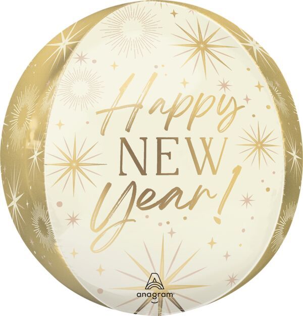 Golden Soiree New Year Orbz - 16" Helium Filled Foil Balloon, Ribbon